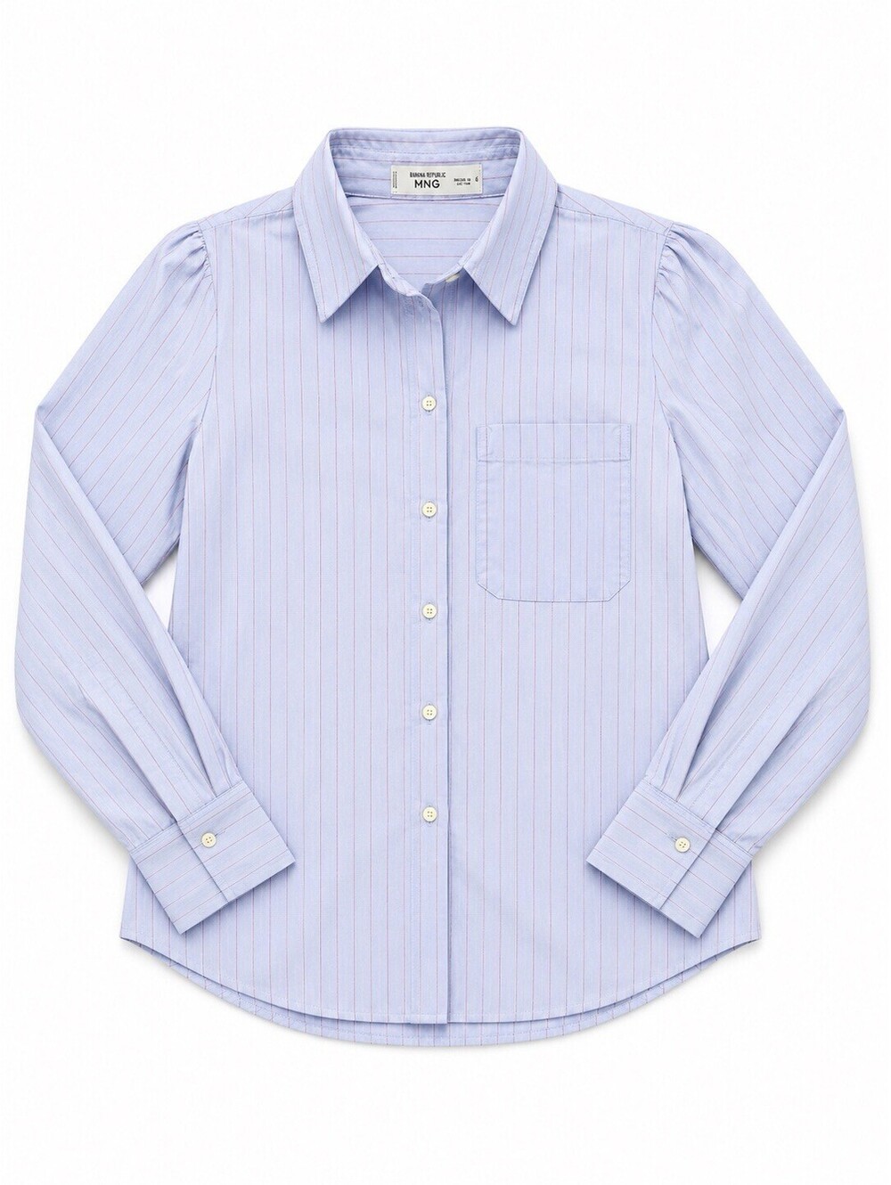 MNG Mango Women’s Blue Pinstripe Button Front Shirt US 4 Regular Fit